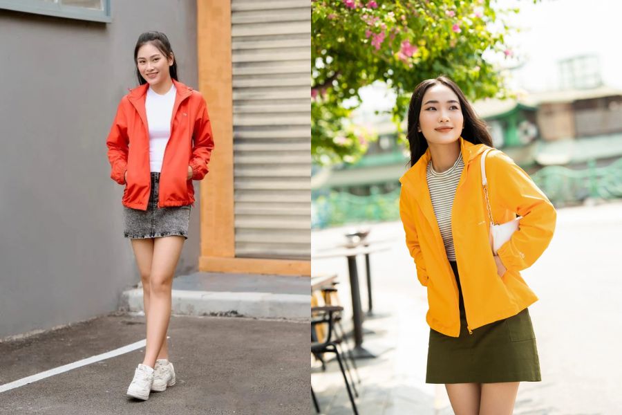 Áo khoác gió cùng áo thun basic