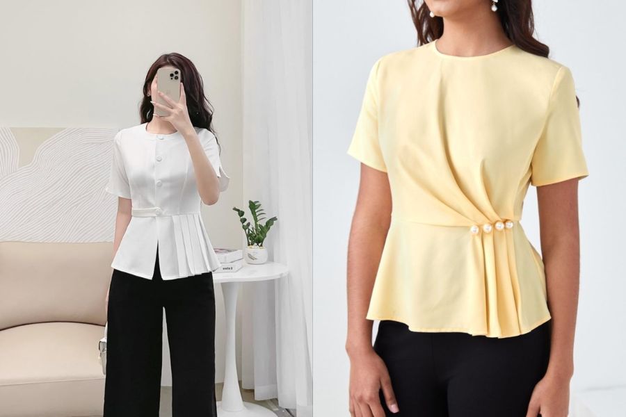 Áo sơ mi Peplum cổ vuông dành cho nàng béo bụng