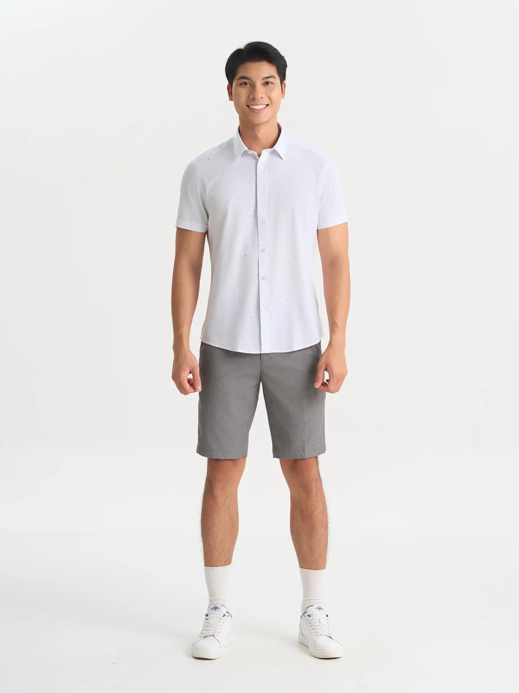 Áo Sơ Mi Nam Ngắn Tay 5S Fashion Họa Tiết Màu Trắng Slimfit ASC25034