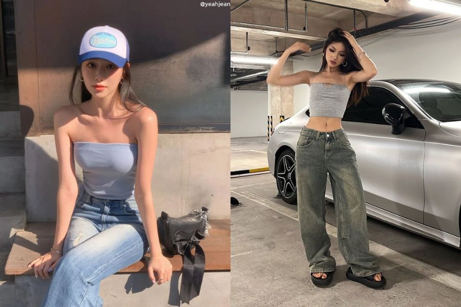 Áo ống gợi cảm phối quần ống rộng