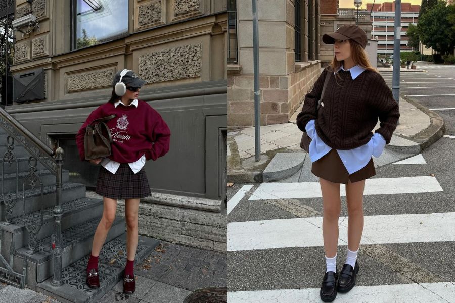 Layer sơ mi bên trong sweater