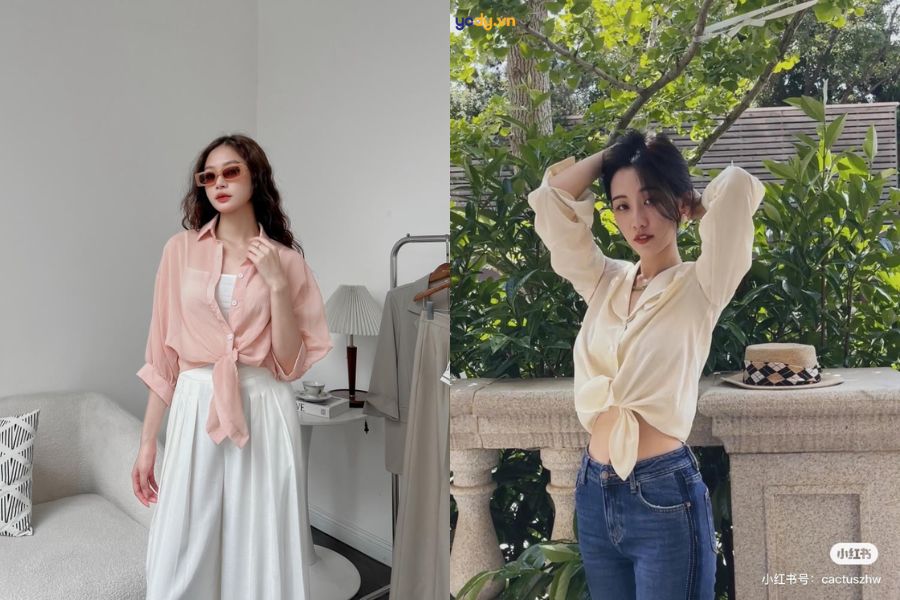 Cách buộc vạt đơn cho áo sơ mi nữ
