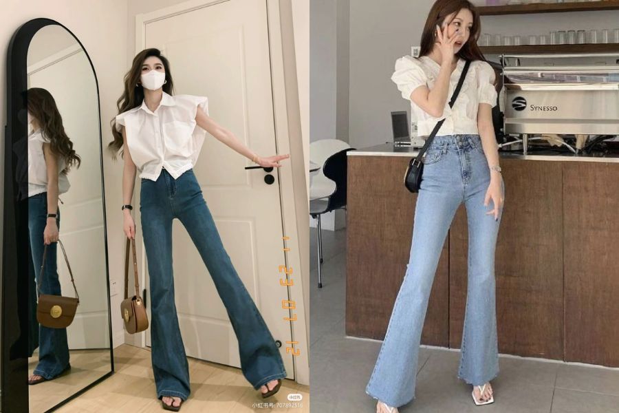 Áo sơ mi cổ tàu phối quần short Jean