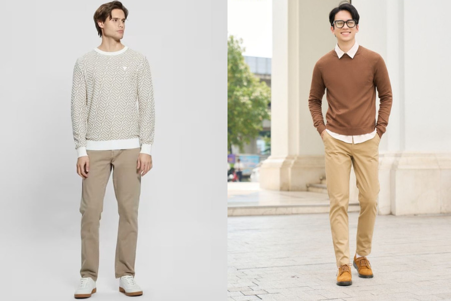 Áo len kết hợp cùng quần kaki