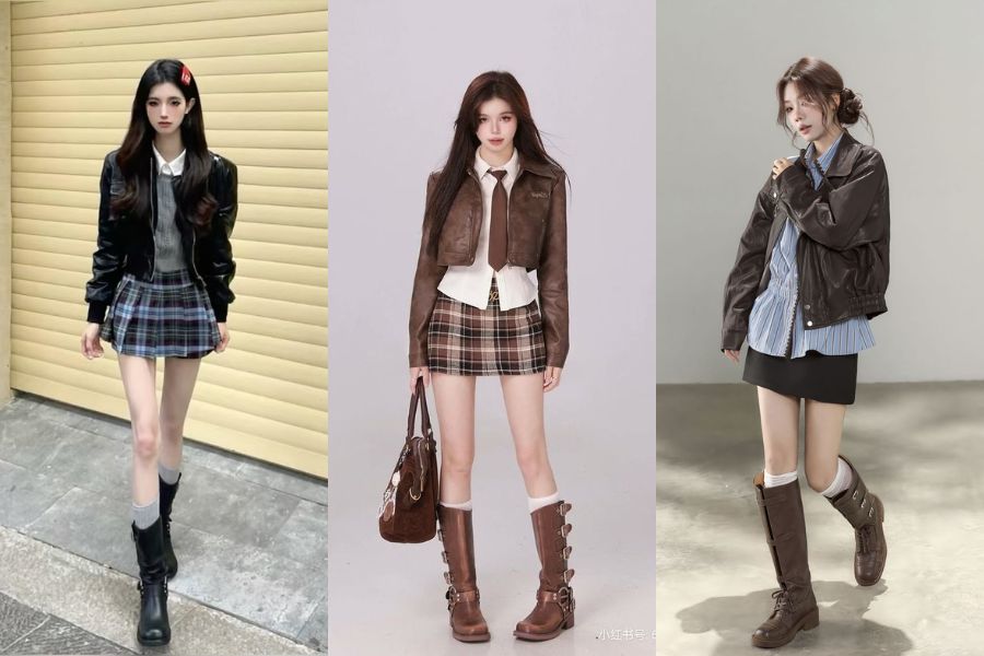 Áo khoác da dáng ngắn cá tính