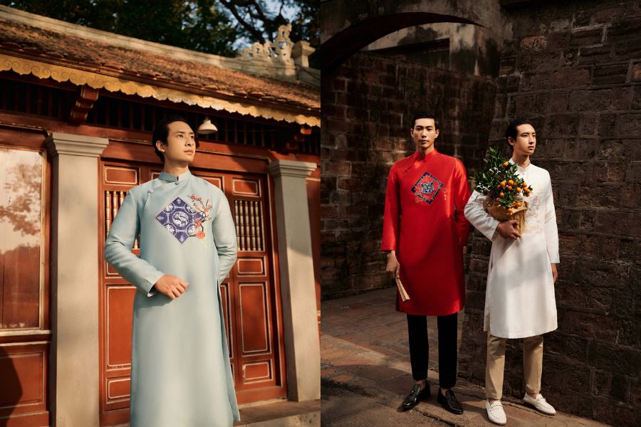 Vẻ đẹp lịch lãm kết hợp giữa suit Tây và áo dài truyền thống của Aristino