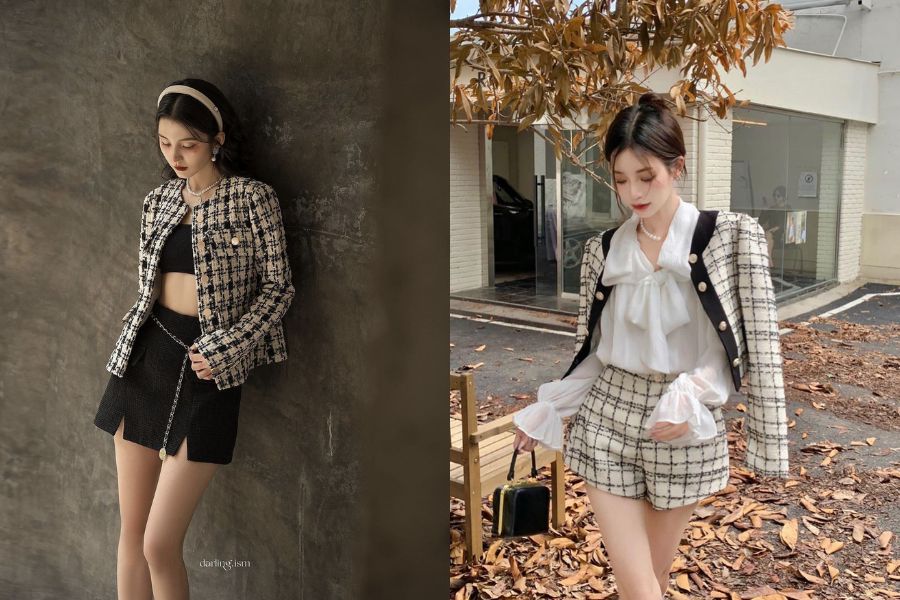 Áo khoác dạ tweed tiểu thư