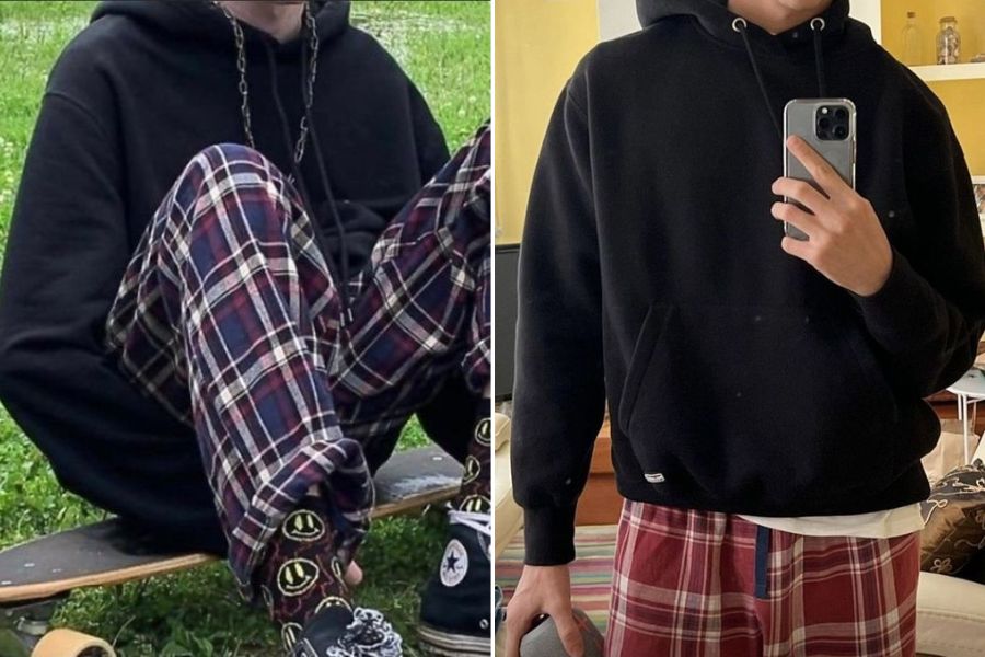 Pair Wide Leg Plaid Pants With A Hoodie