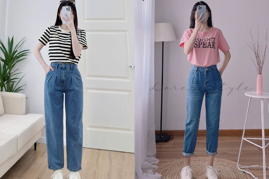 Quần Jeans baggy mix áo thun