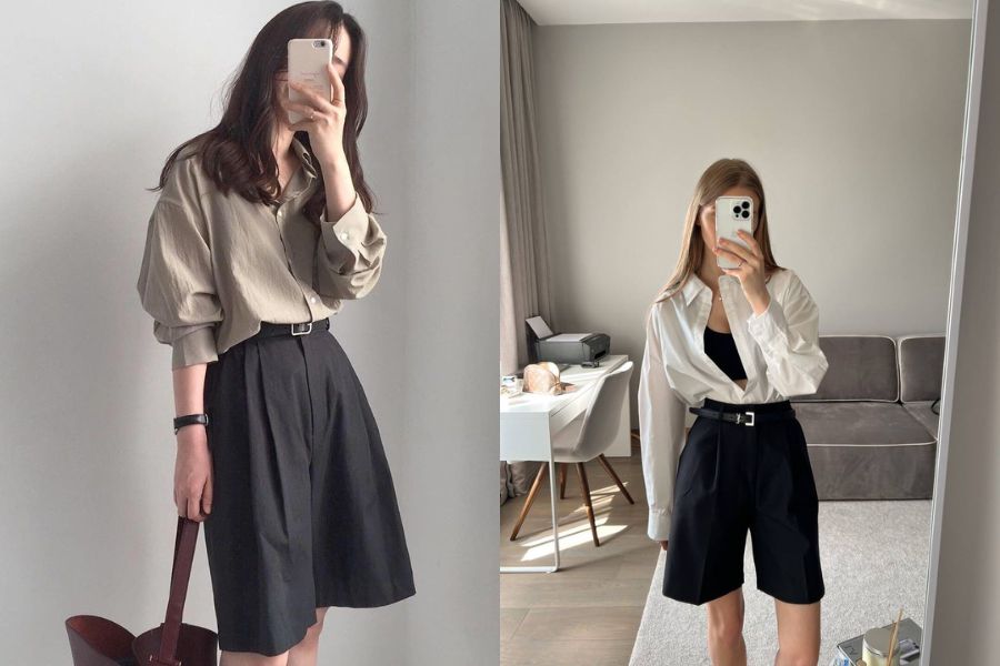 Phối sơ mi cùng quần short bermuda