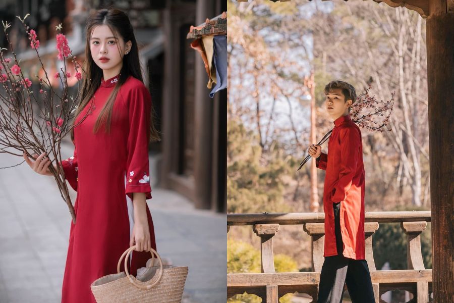 Pose dáng chụp ảnh ngày Tết cùng hoa đào