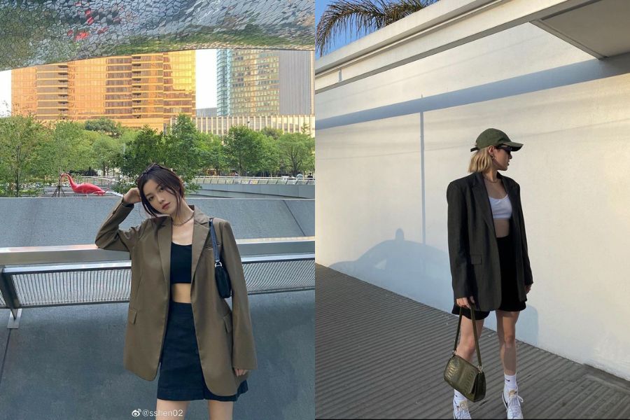 Áo blazer phối áo croptop cá tính