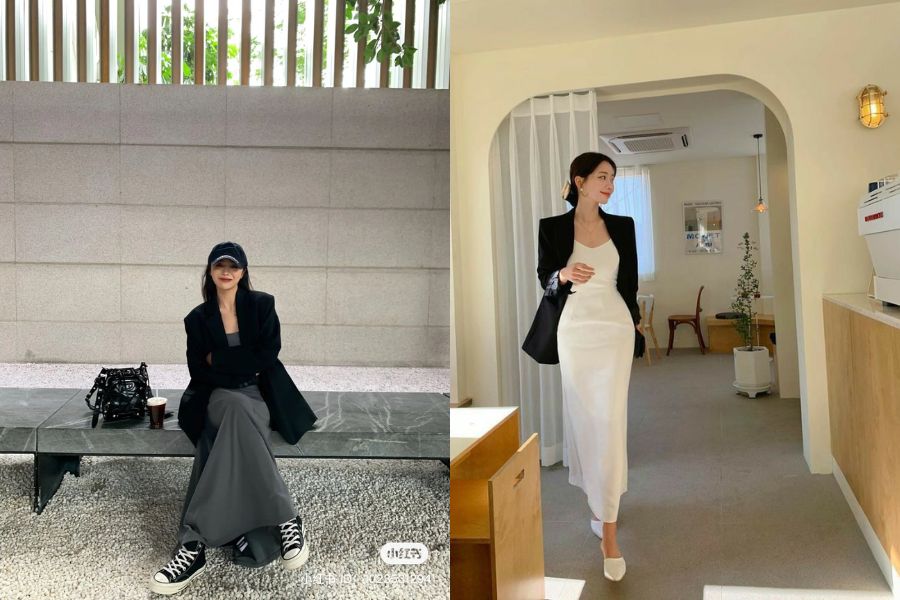 Áo blazer phối chân váy dài