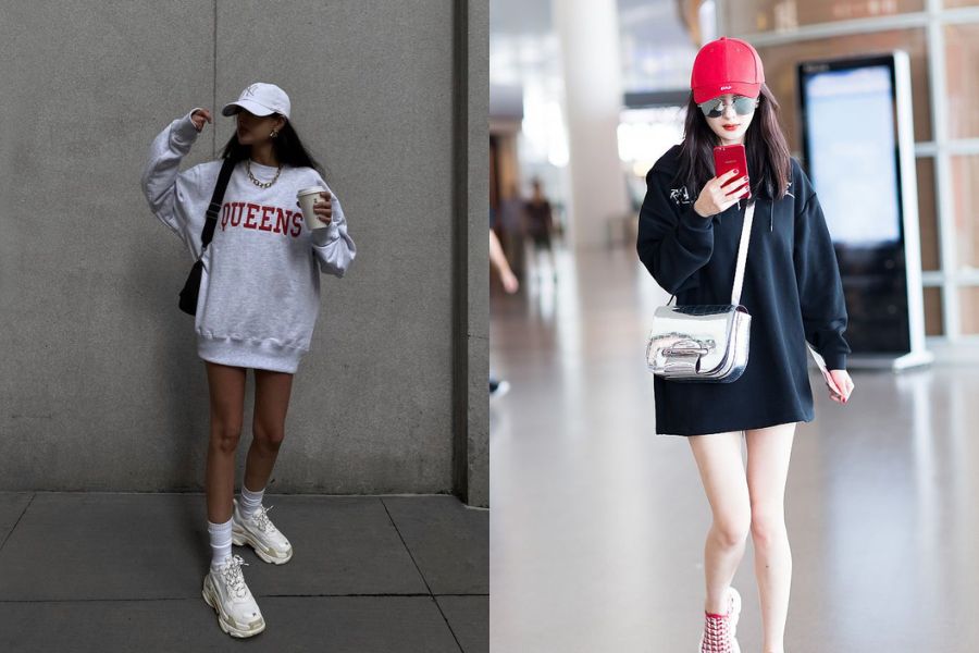 Phong cách giấu quần với sweater oversize cá tính