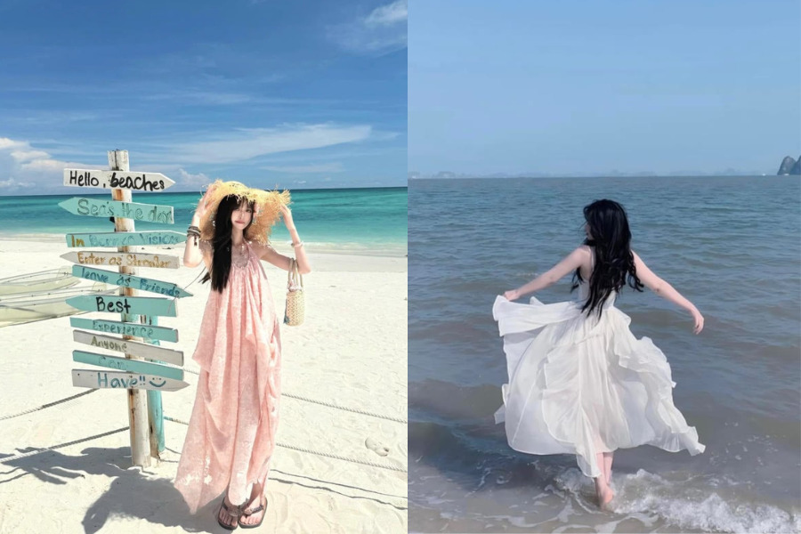 Tạo dáng mặc váy, đầm đi biển