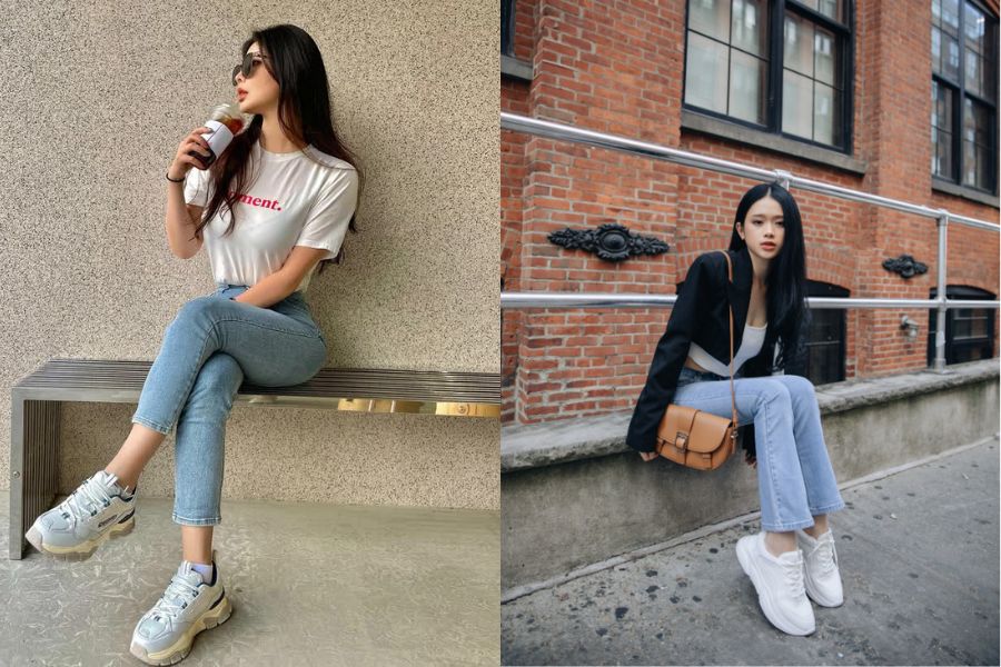 cách phối quần jean nữ với giày chunky
