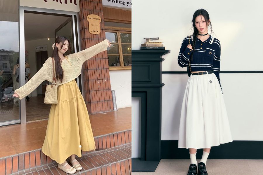 Áo mongtoghi phối cùng chân váy midi