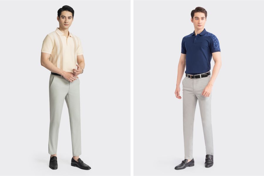 Phối  áo Polo nam họa tiết dáng slim fit với quần âu 