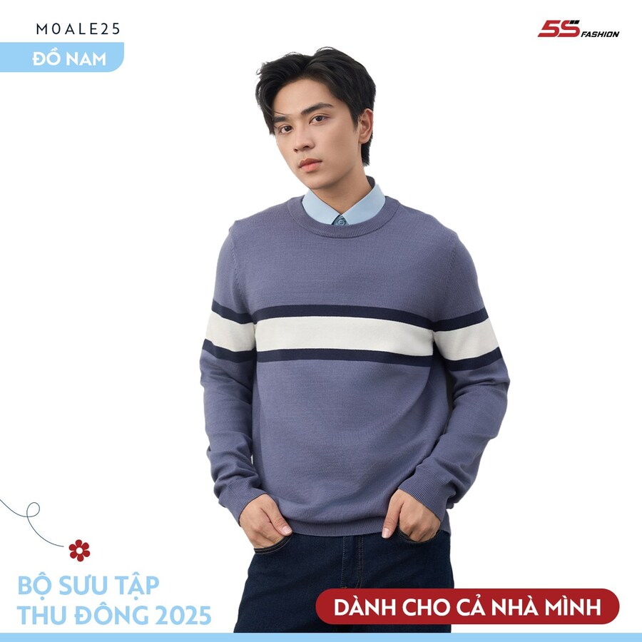 Áo len dệt kim cổ chữ V phối áo sơ mi basic