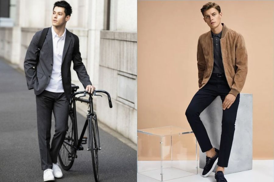 Áo polo phối quần Jeans + áo khoác nam