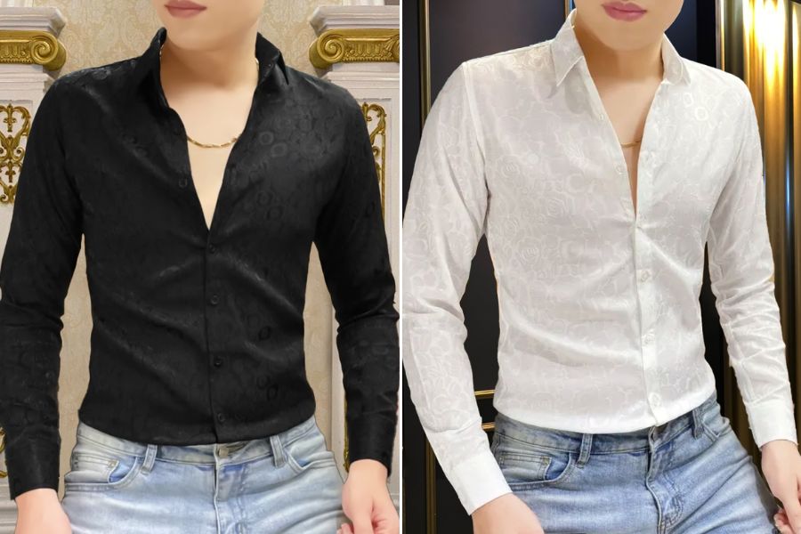 Áo sơ mi vải gấm tay dài