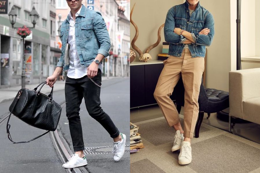 Phối giày Stan Smith với áo khoác jeans