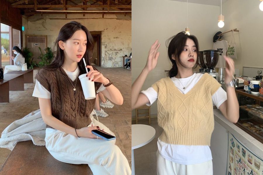 Áo gile cùng áo phông trắng chuẩn style Hàn