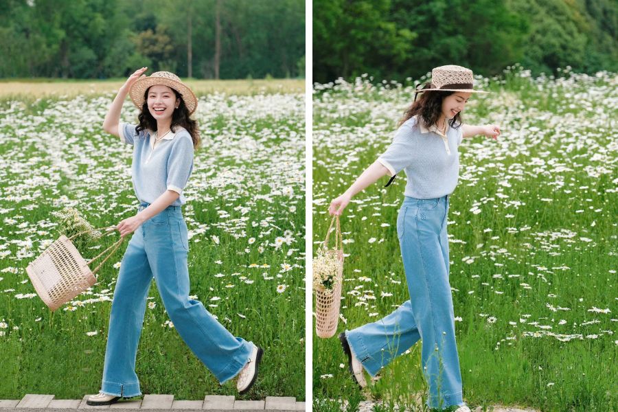 Tạo phong cách trẻ trung với áo Polo vừa vặn và quần ống rộng