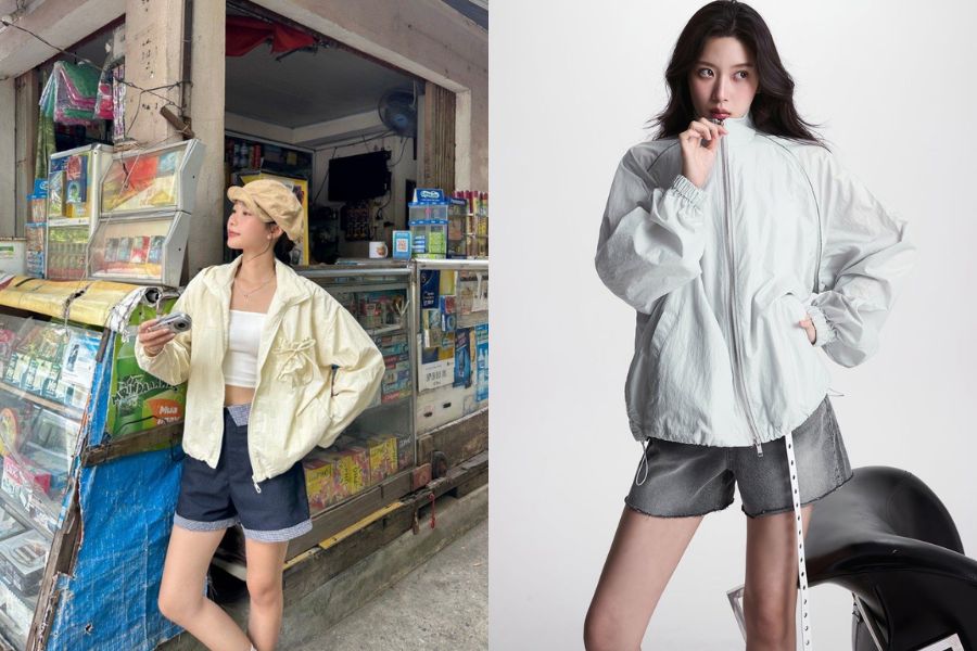 Áo khoác gió cùng quần short