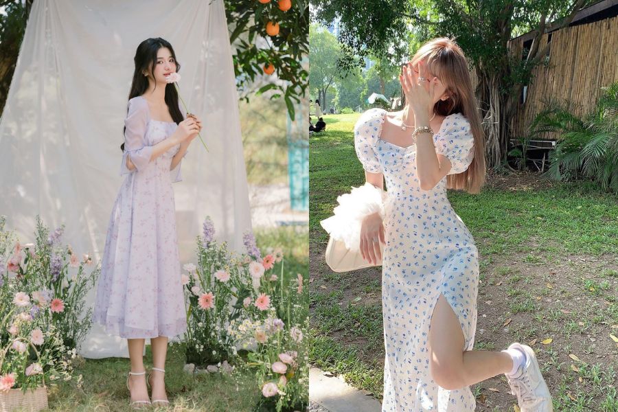 Váy hoa nhí chụp ảnh tết