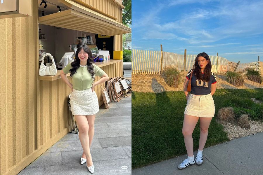 Áo thun phối chân váy basic