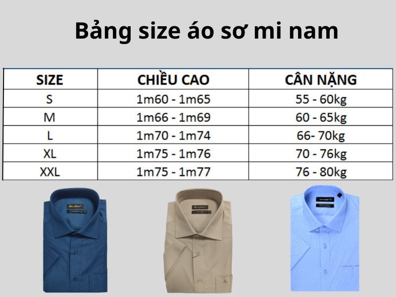 Cách để chọn áo sơ mi vừa vặn là dựa vào cân nặng, chiều cao của người mặc