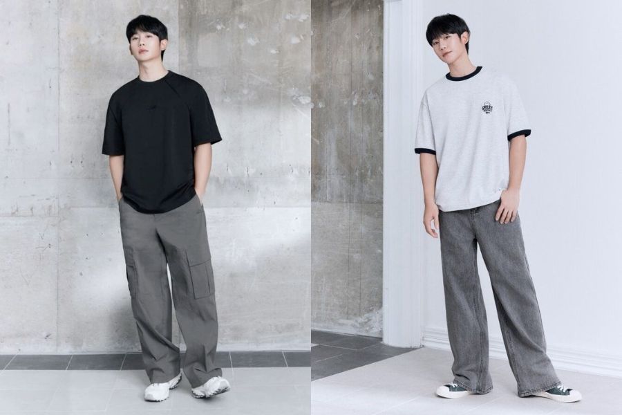 áo thun cổ trụ phối quần linen ống đứng