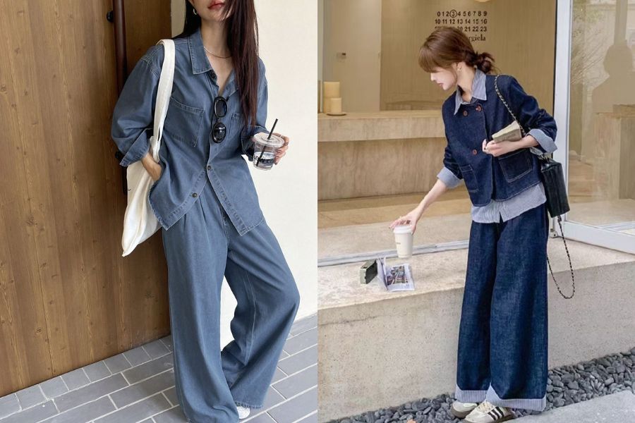 Set sơ mi denim mix quần Jean ton sur ton