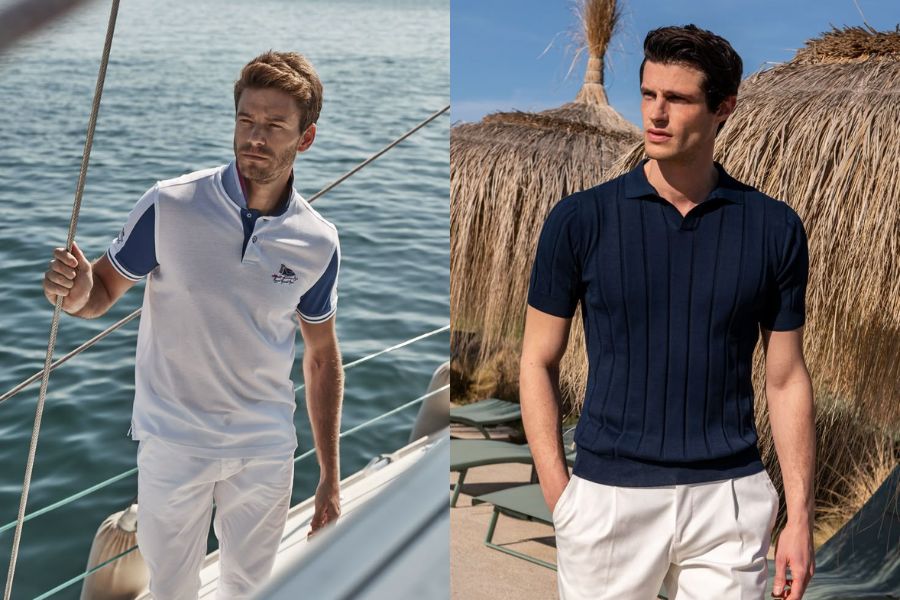 Áo polo thể thao mix quần short thể thao và mũ lưỡi trai