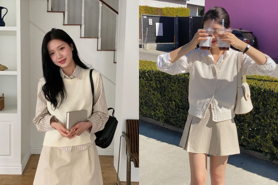 Dáng áo len gile cổ sơ mi