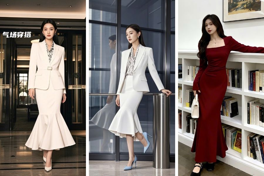 Mẫu váy và chân váy đuôi cá phù hợp để phối cùng áo vest