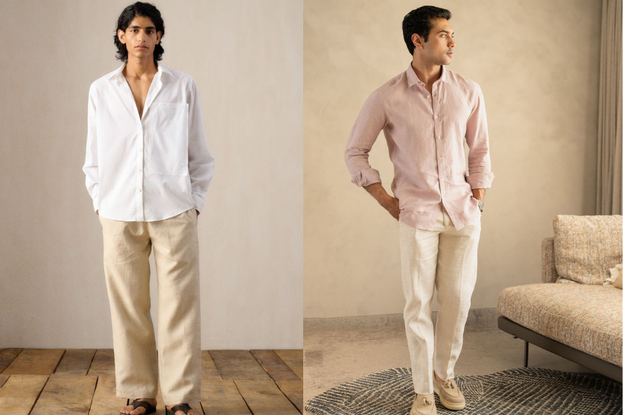 Áo sơ mi kết hợp cùng quần linen