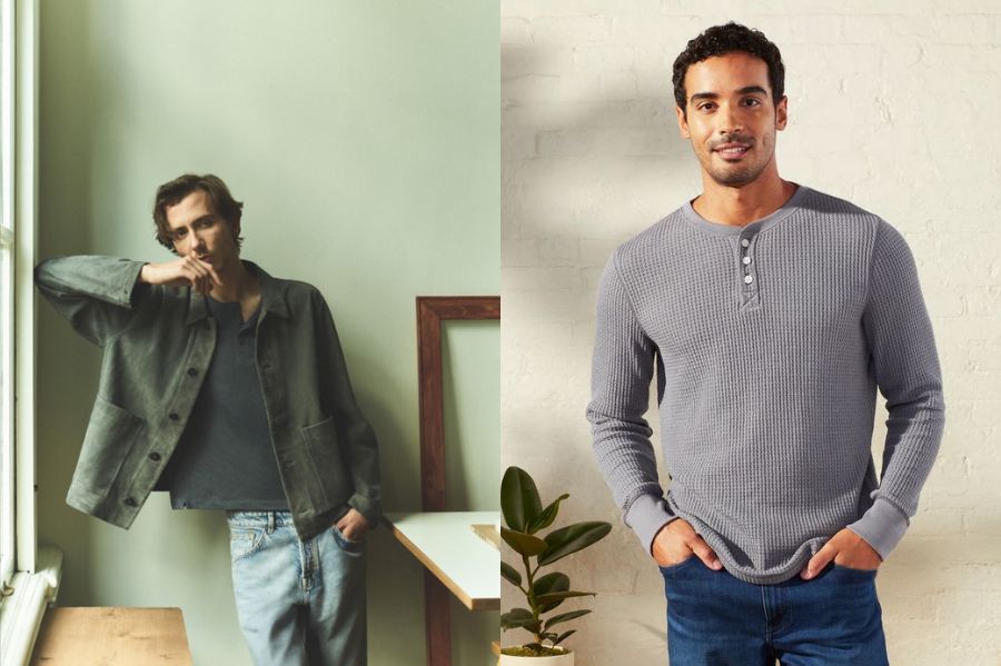 Quần jeans phối với áo henley tay dài nam cực bảnh 