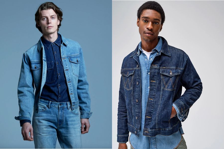 Double denim với áo sơ mi và áo khoác cùng chất liệu