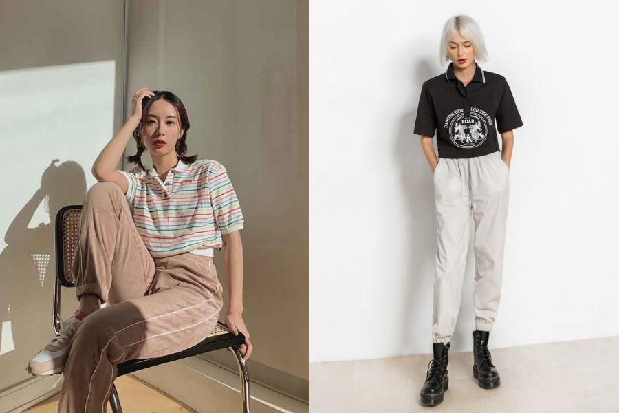 Áo polo phối quần jogger