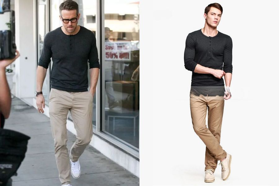 Phong trần với bộ đôi áo Henley cùng áo jacket