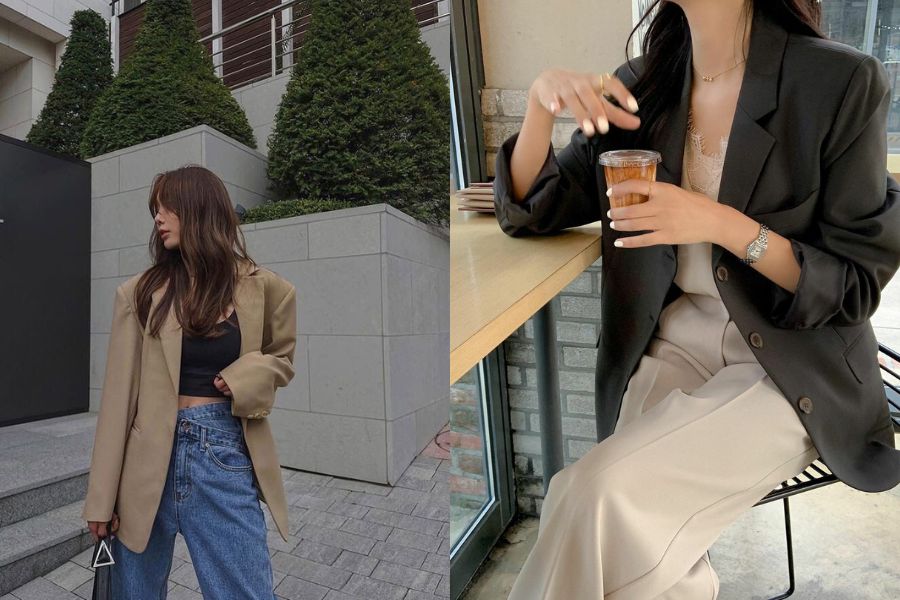 Áo blazer phối áo hai dây