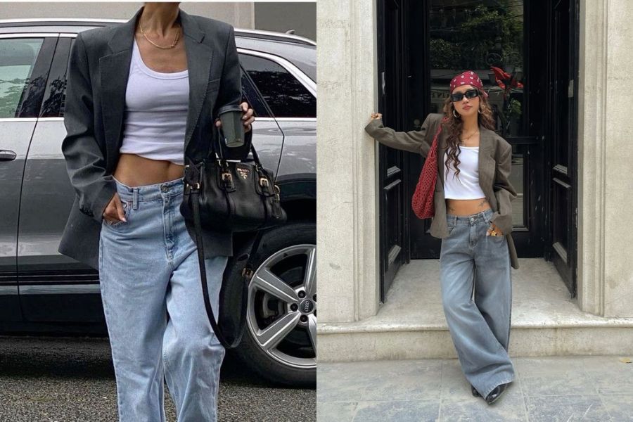 Phối áo ba lỗ với áo blazer thanh lịch