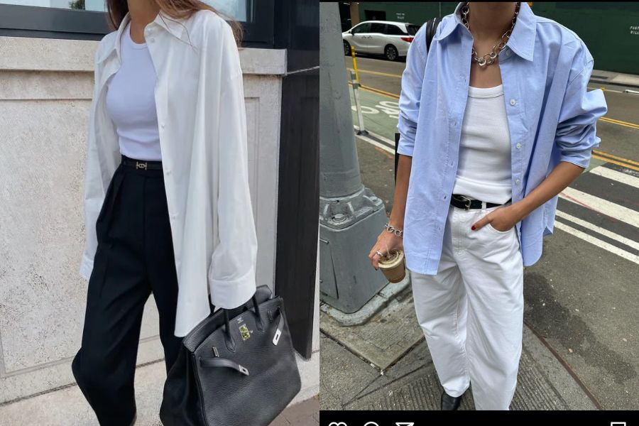 Áo ba lỗ mặc cùng sơ mi oversize