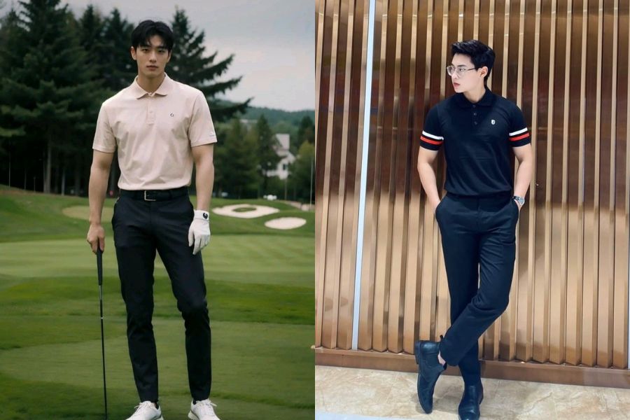 Áo polo phối quần dài kaki nam