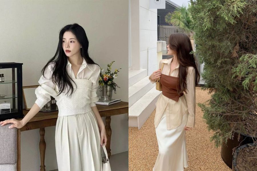 Chân váy xòe dài mix áo peplum