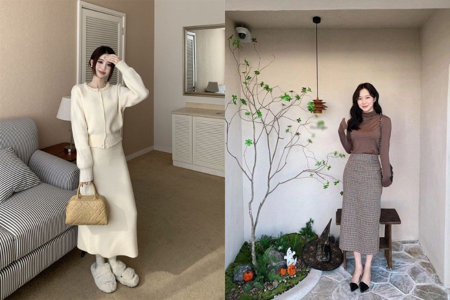 Váy midi len suông dài qua gối