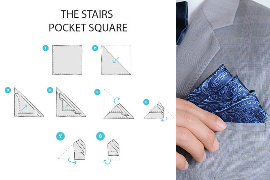 Cách gấp khăn túi áo vest kiểu bậc thang