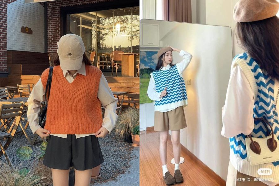 Áo gile phối với quần short